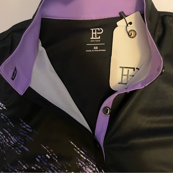 EP Pro NY Sleeveless Bias Broken Texture Print black and purple Golf Polo, XS - Picture 3 of 6